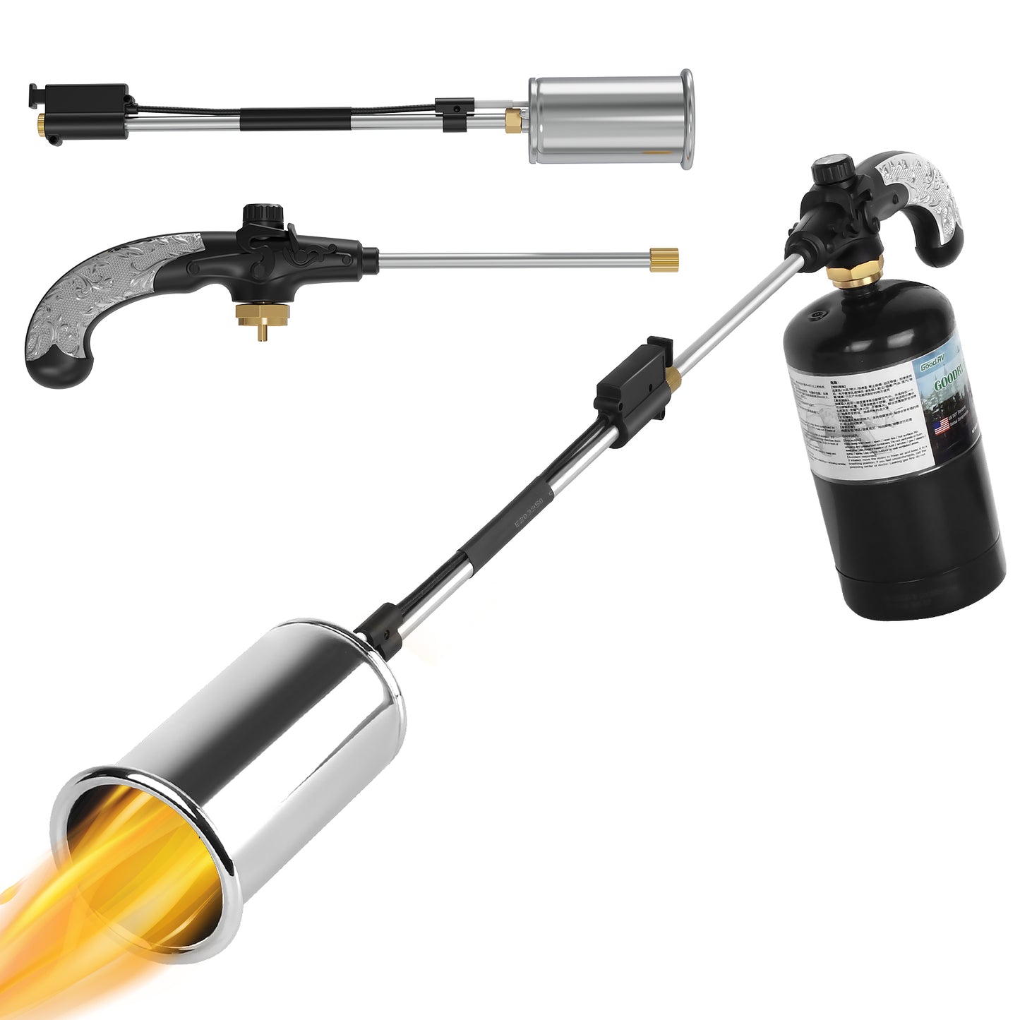 Sondiko Propane Torch Weed Burner, High Output 1,200,000 BTU Weed Torch Flamethrower, Heavy Duty Blow Torch with Flame Control and Turbo Trigger Push Button Igniter For Garden Wood Ice Snow Road