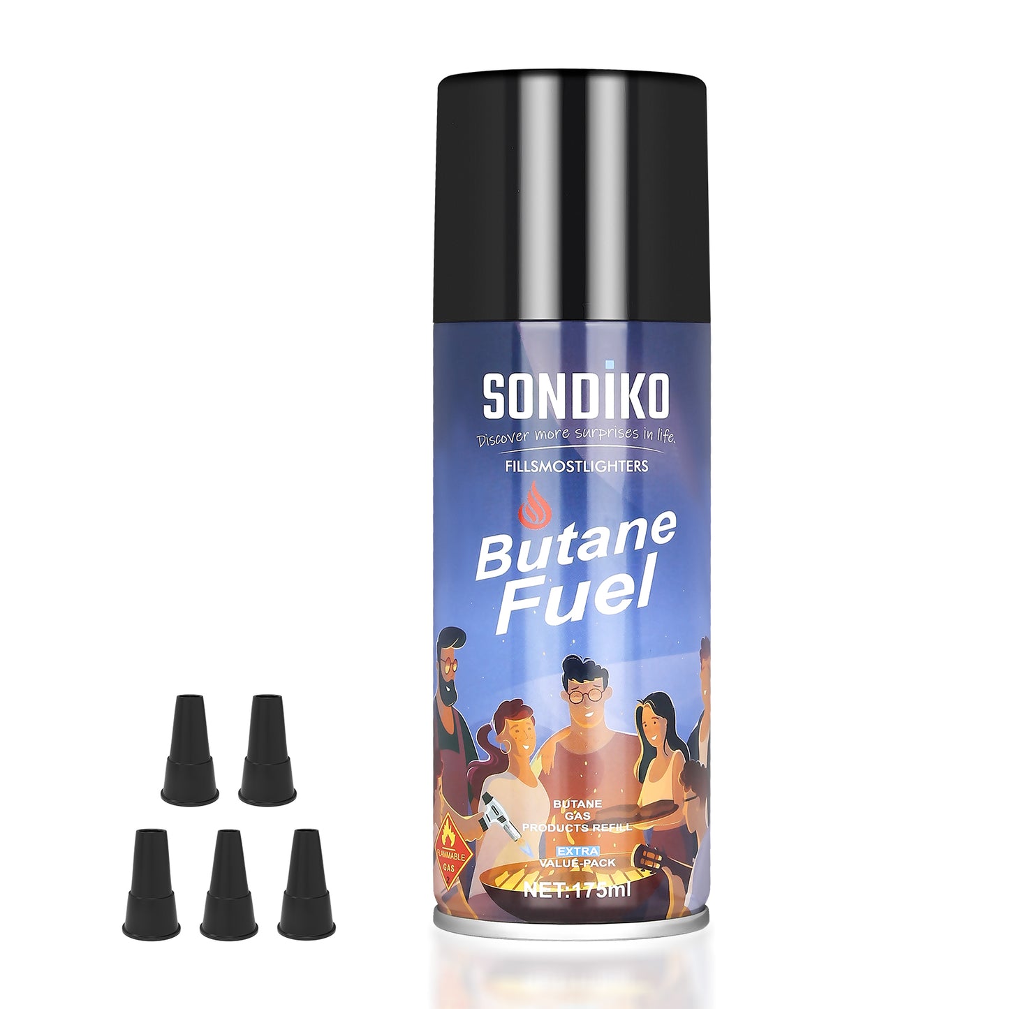 Sondiko Butane Refill, 175 ml, Butane Fuel Refill, Lighter Fluid Refill Canister, Butane Refill for Torch Lighter, Butane Torch, Kitchen Blow Torch