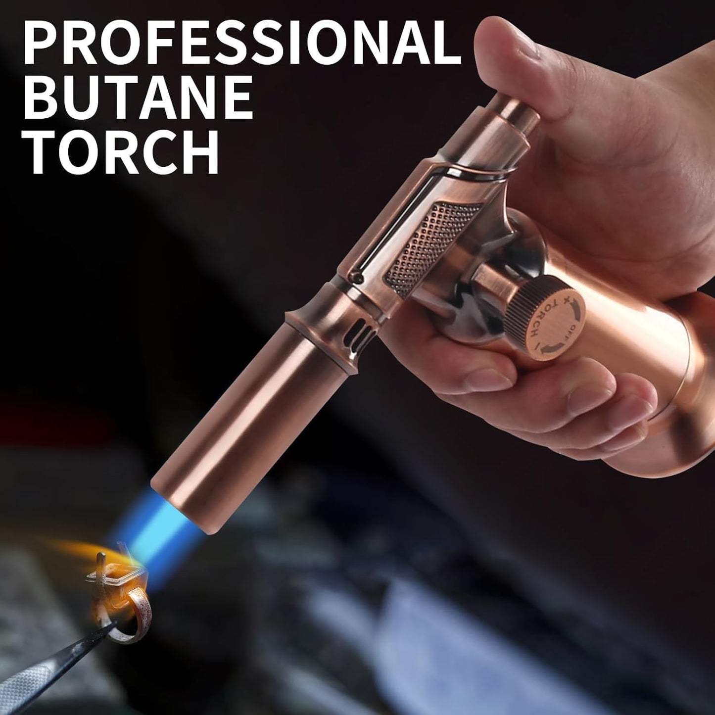 Sondiko Premium All Metal Big Flame Butane Torch Lighter, Refillable Blow Torch with Adjustable&Wind Resistance Flame for Cooking, BBQ(Butane Gas not Included)
