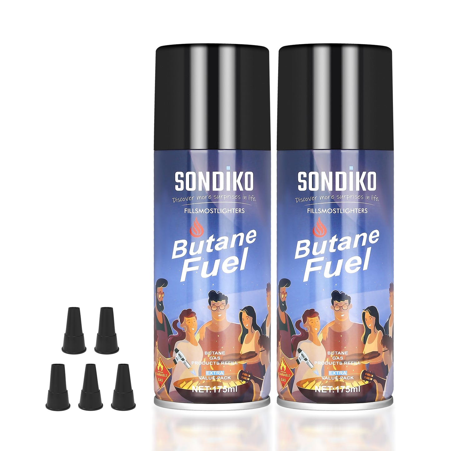 Sondiko Butane Refill, 175 ml, Butane Fuel Refill, Lighter Fluid Refill Canister, Butane Refill for Torch Lighter, Butane Torch, Kitchen Blow Torch(2 Can)