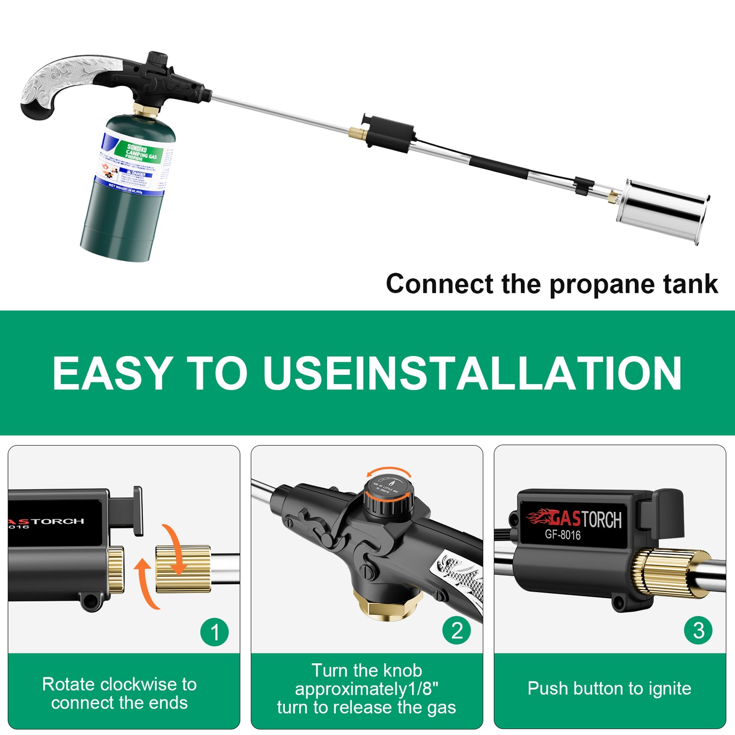 Sondiko Propane Torch Weed Burner, High Output 1,200,000 BTU Weed Torch Flamethrower, Heavy Duty Blow Torch with Flame Control and Turbo Trigger Push Button Igniter For Garden Wood Ice Snow Road