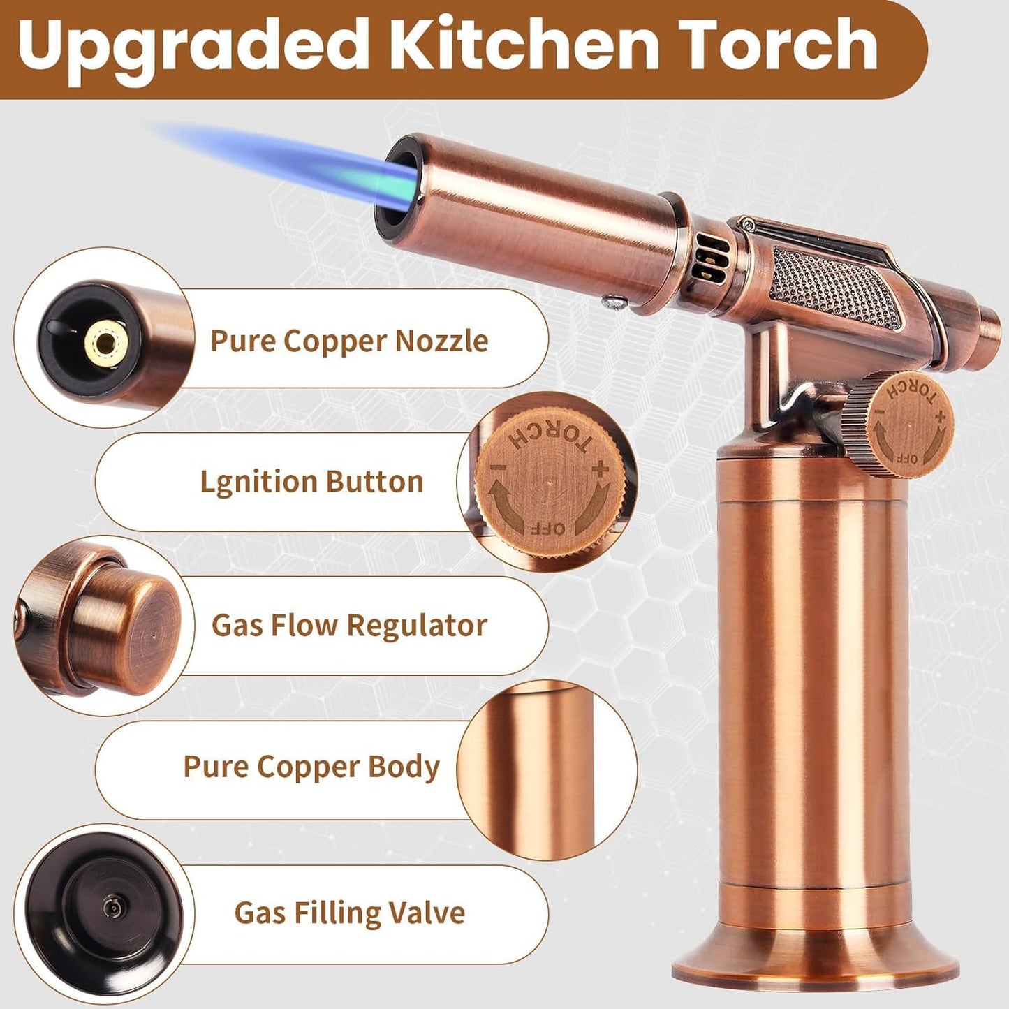 Sondiko Premium All Metal Big Flame Butane Torch Lighter, Refillable Blow Torch with Adjustable&Wind Resistance Flame for Cooking, BBQ(Butane Gas not Included)