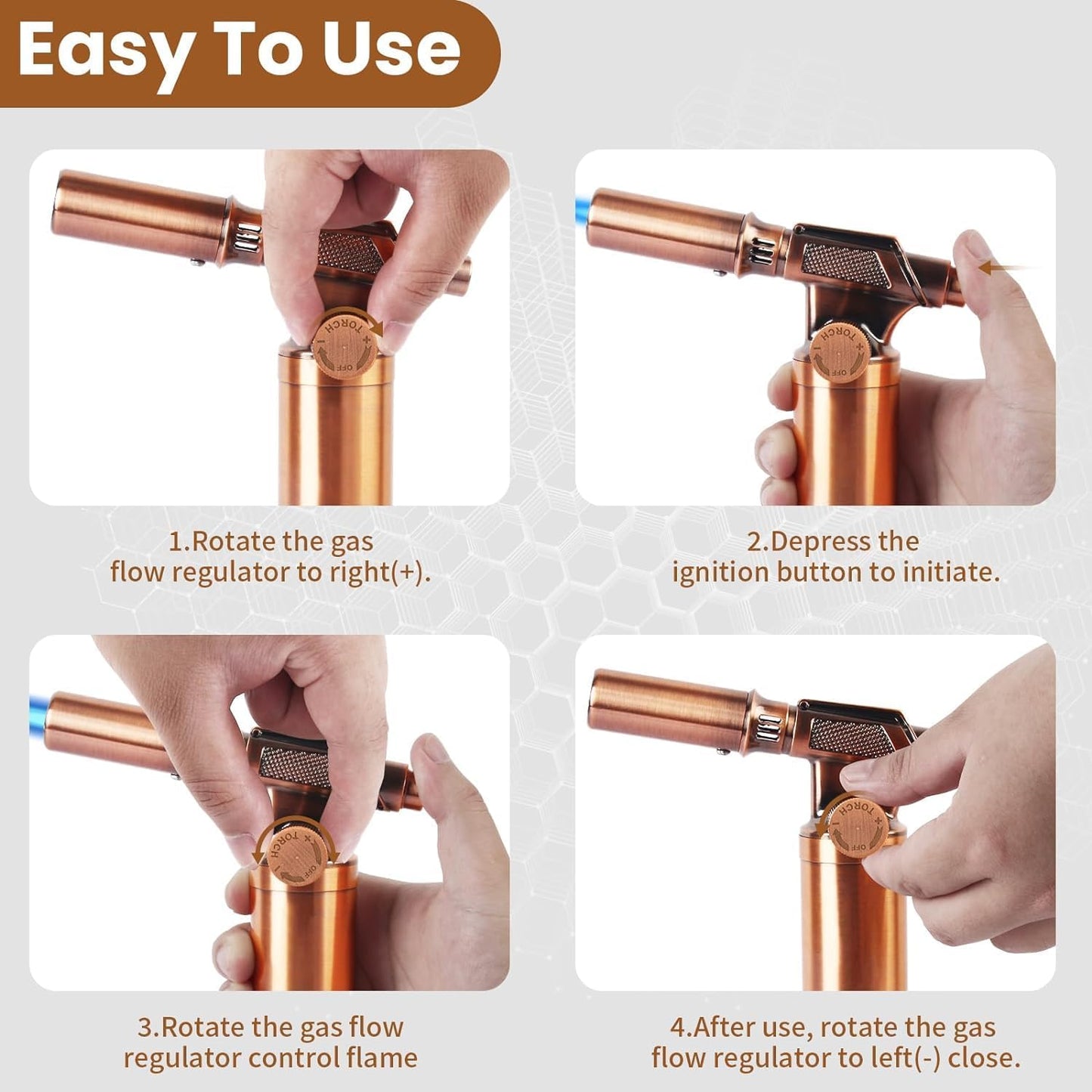 Sondiko Premium All Metal Big Flame Butane Torch Lighter, Refillable Blow Torch with Adjustable&Wind Resistance Flame for Cooking, BBQ(Butane Gas not Included)
