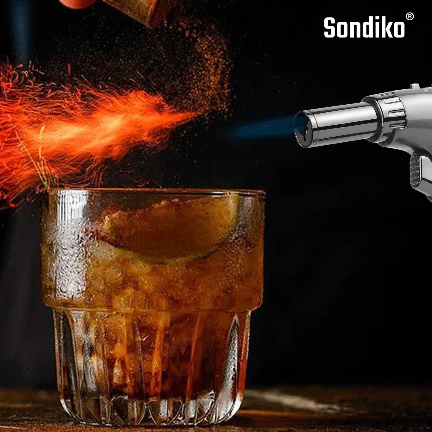 Sondiko Butane Dual Adjustable Flame Size Butane Torch Lighter, Mini Blow Torch, Refillable kitchen Torch with Continuous Flame Lock for Creme Brulee, Cooking (Butane Gas Is Not Included)