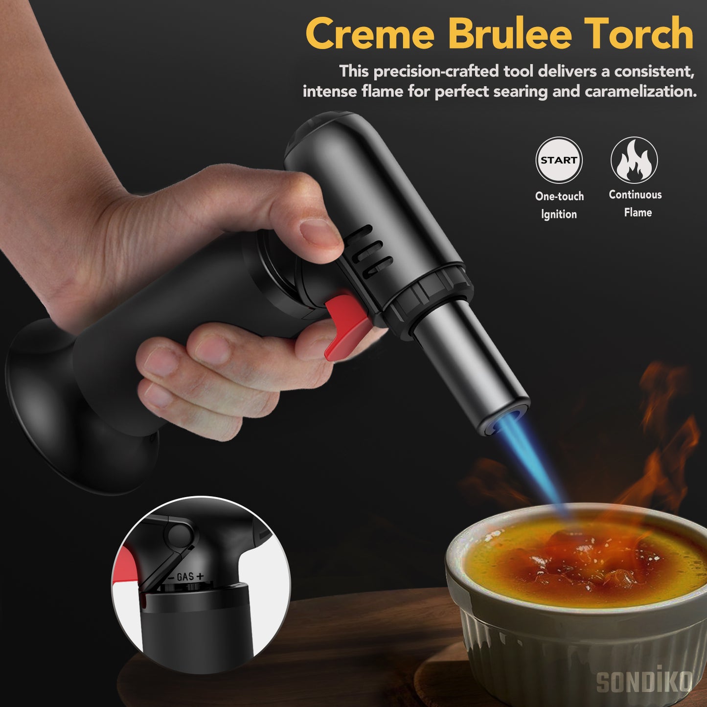 Sondiko Butane Torch with Fuel Gauge S907, Refillable Soldering Torch Lighter with Adjustable Flame for Welding, Resin Art, Industrial(Butane Gas Not Included)