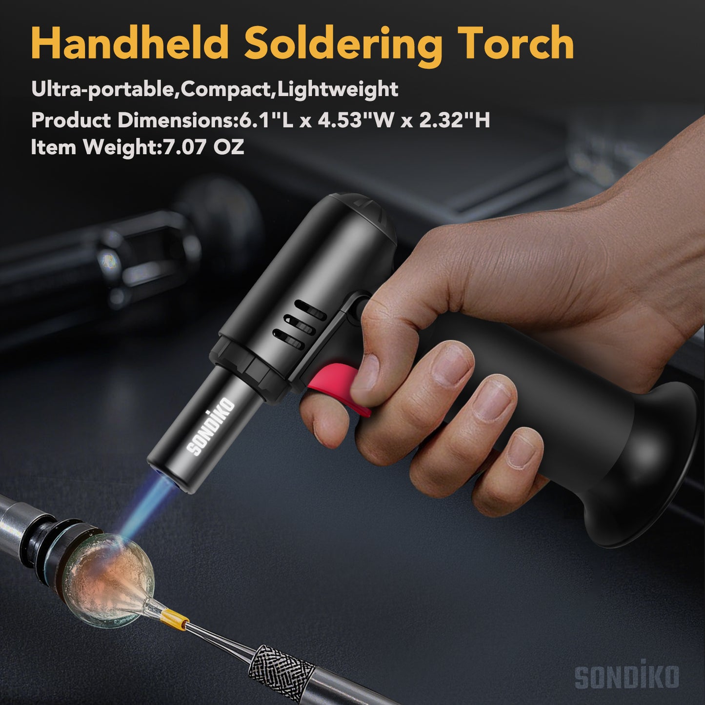 Sondiko Butane Torch with Fuel Gauge S907, Refillable Soldering Torch Lighter with Adjustable Flame for Welding, Resin Art, Industrial(Butane Gas Not Included)