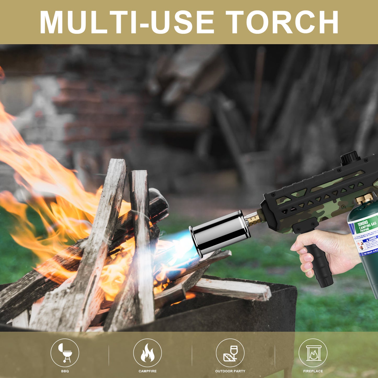 Sondiko Powerful Cooking Propane Torch Head, Culinary Torch Campfire Starter, Adjustable Weed Torch Burner for Searing Steak, BBQ, Welding (Propane Tank Not Included)