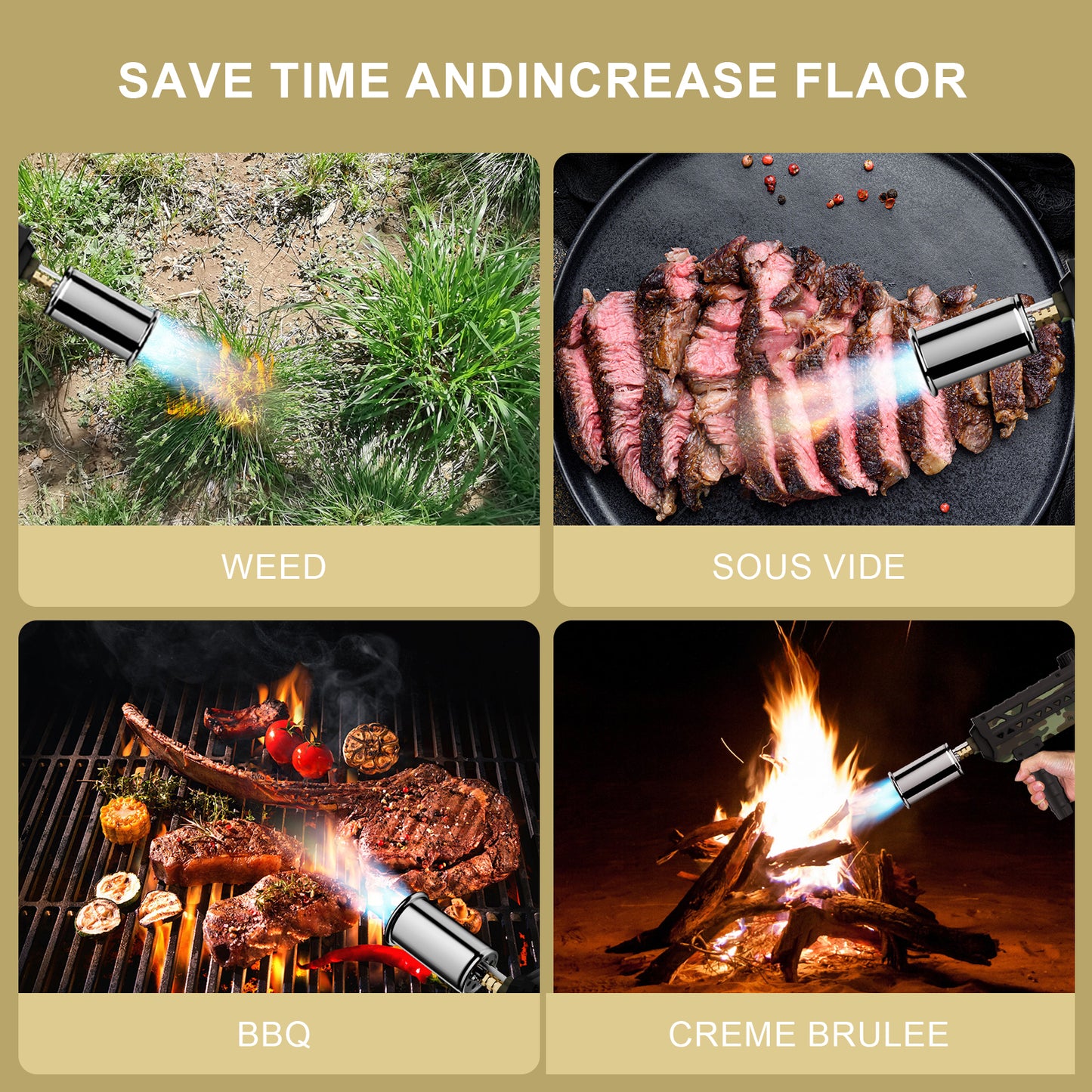 Sondiko Powerful Cooking Propane Torch Head, Culinary Torch Campfire Starter, Adjustable Weed Torch Burner for Searing Steak, BBQ, Welding (Propane Tank Not Included)