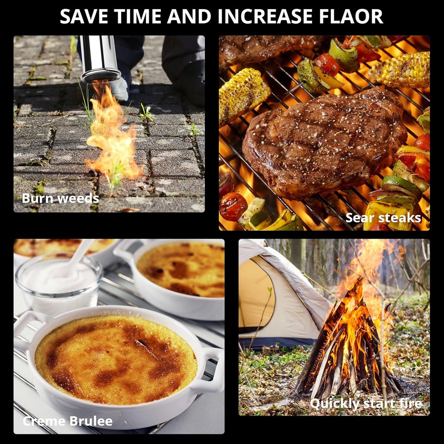Sondiko Powerful Grill & Cooking Propane Torch L8010, Sous Vide, Campfire Starter, Adjustable Wood Torch Burner for Searing Steak, BBQ, Welding(Black, Grey) Propane Tank Not Included
